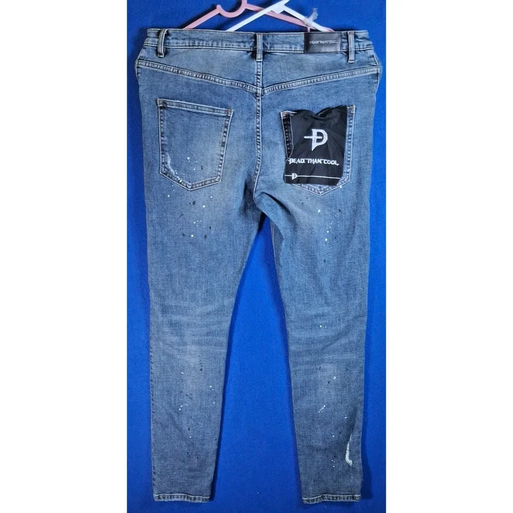 Dead Than Cool Distressed Skinny Jeans Light Wash Splatter Men's Size 34